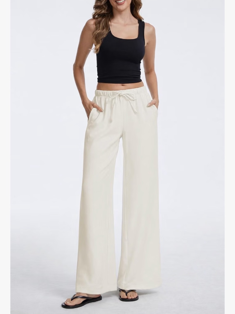 AnotherChill Women's Wide Leg Crepe Pants, Wrinkle-Resistant Travel Pants